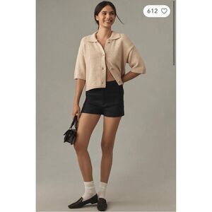 NEW Anthropologie Maeve Ettie Navy High Rise Slim Pitched Linen Shorts Size 31